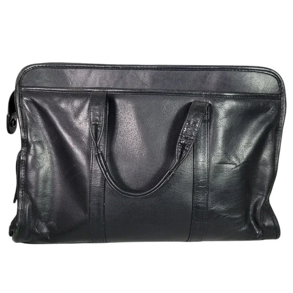 Vintage Wilsons Leather Briefcase Black Bag Laptop Commuter Documents Messenger - Picture 2 of 12